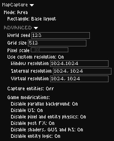 Area capture example settings